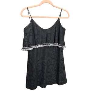 T Bags Los Angeles Size Small Black Mini Dress Lace Silver Fringe Y2K Event NWT